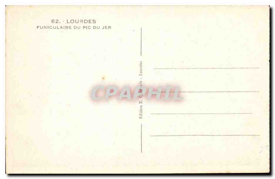 Lourdes CPA Funiculaire du pic du jour — Verso