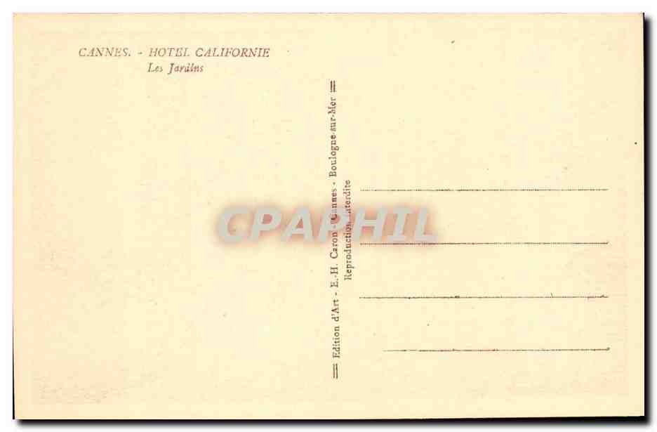 Cannes CPA Hotel CAlifornie Les jardins — Rückseite