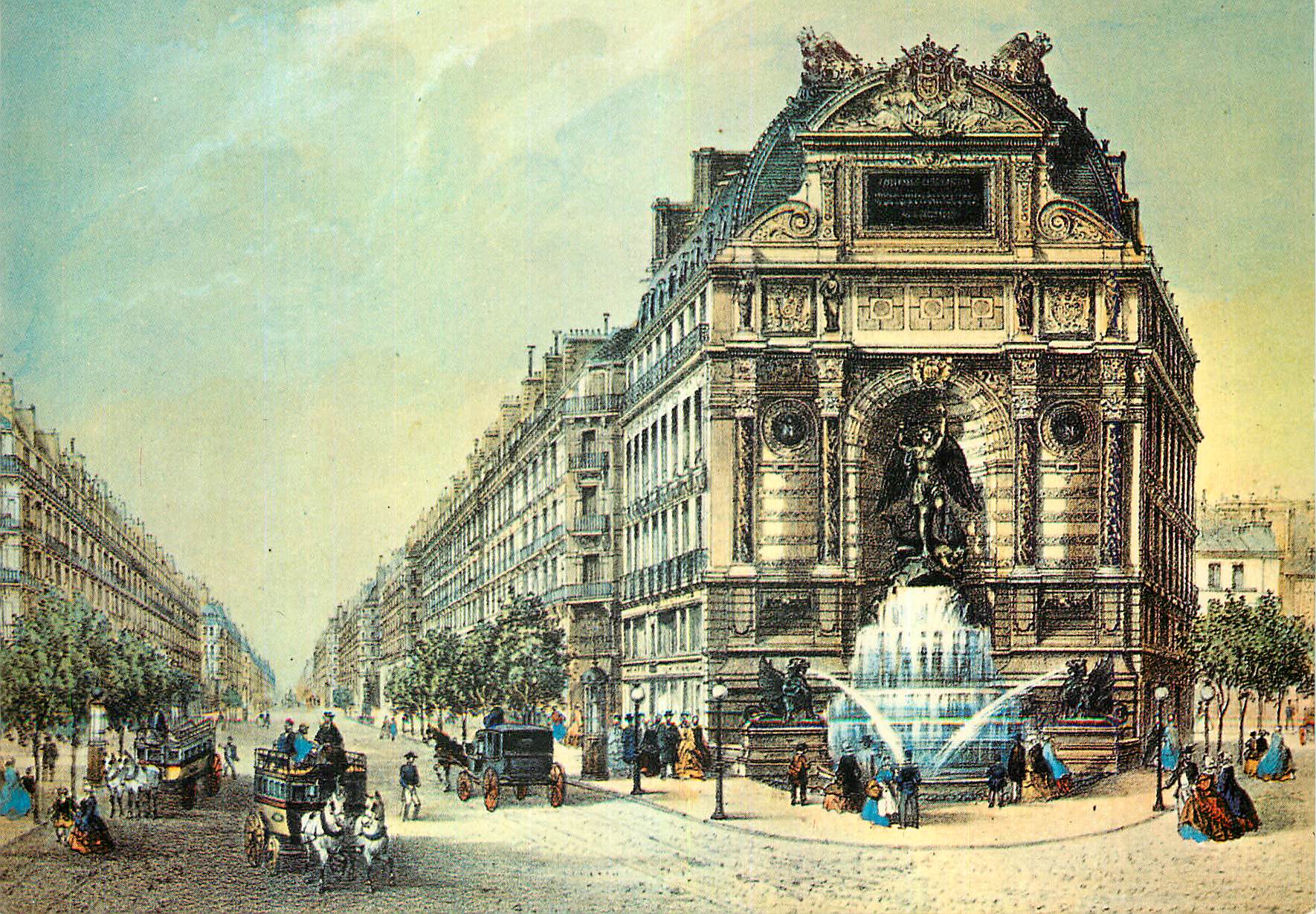CPM Paris du Temps Jadis Le Boul Mich et la Fontaine Saint Michel