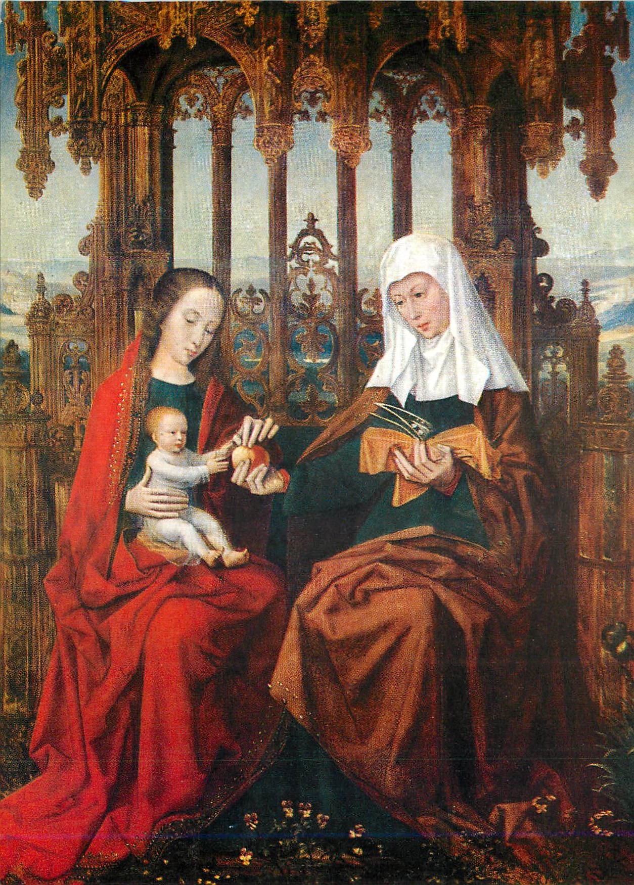 Vierge à l'Enfant et sainte Catherine — peinture religieuse — éditeur et n° de série non lisibles