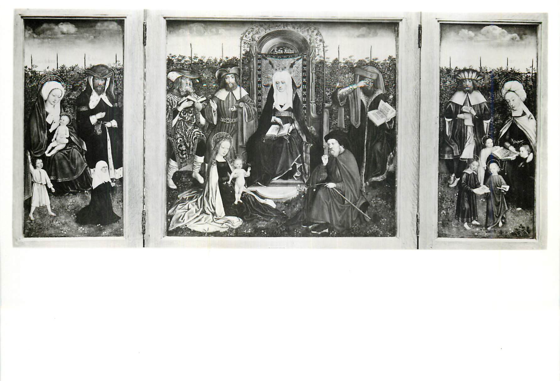 Triptyque religieux — représentation de la Vierge à l'Enfant et saints — éditeur inconnu, n° de série non visible