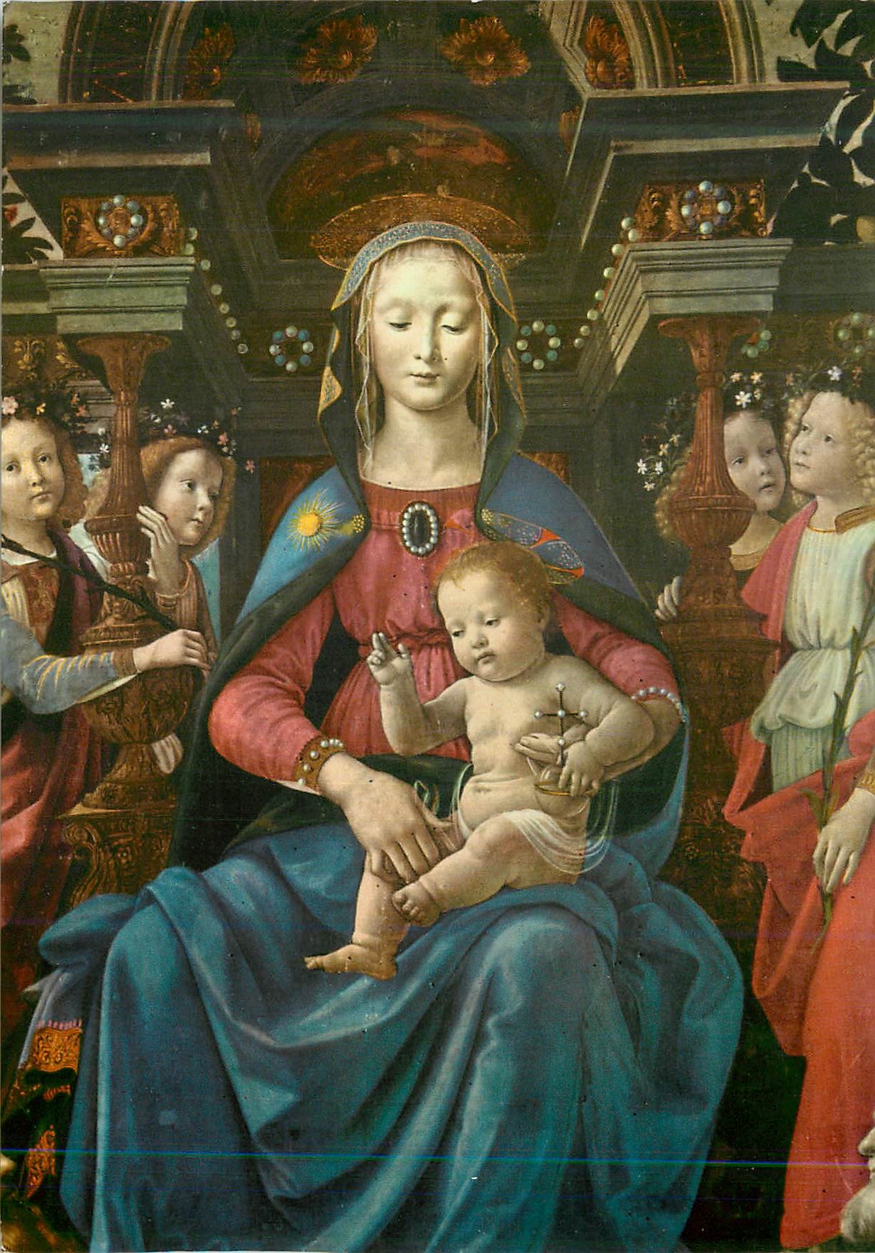 CPM Firenze Galleria Uffizi Madonna sur le Trone (Detail)
