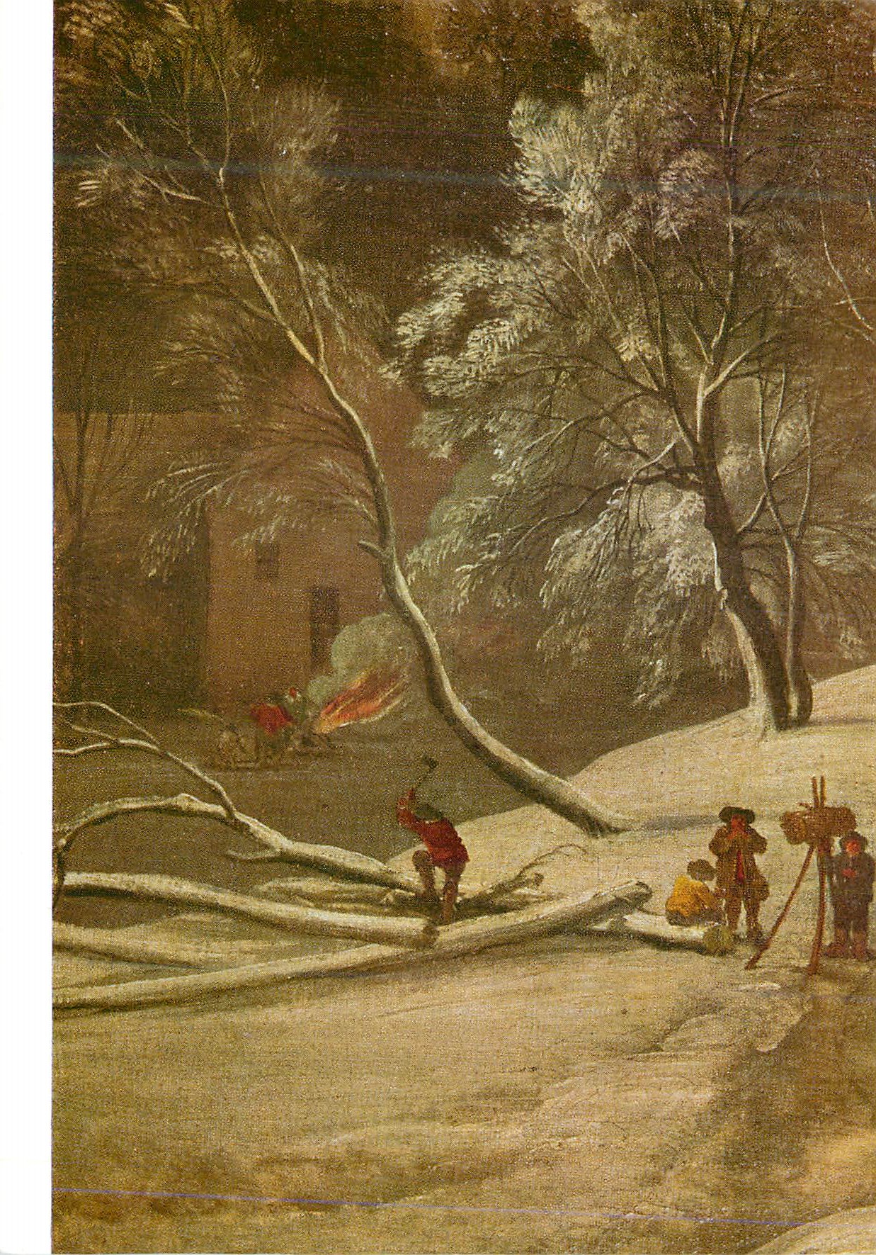 Scène hivernale — enfants jouant près d'un feu — éditeur non visible