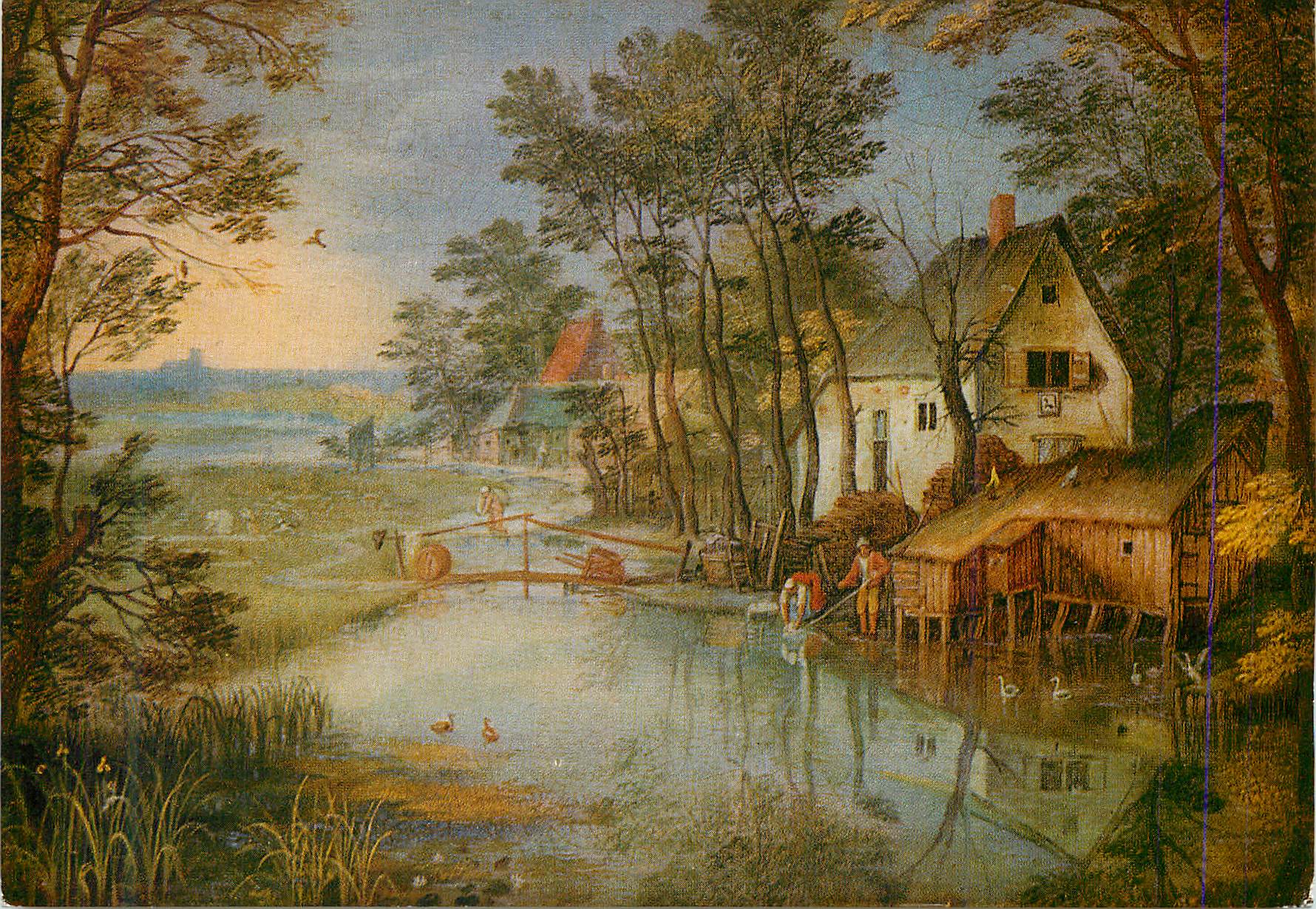 Paysage rural avec moulin — éditeur non visible