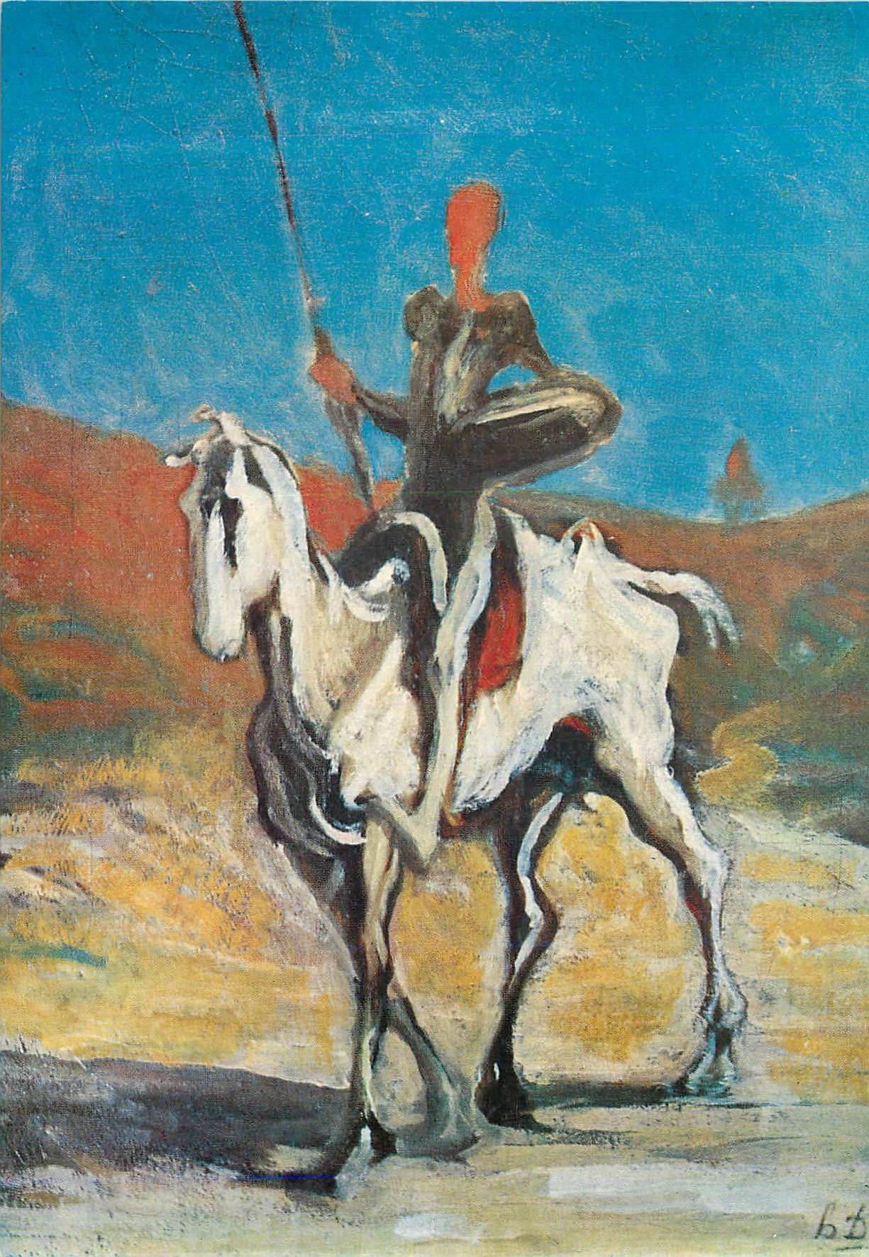 Cavalier sur un cheval blanc — style expressionniste — signature 'bt' en bas à droite