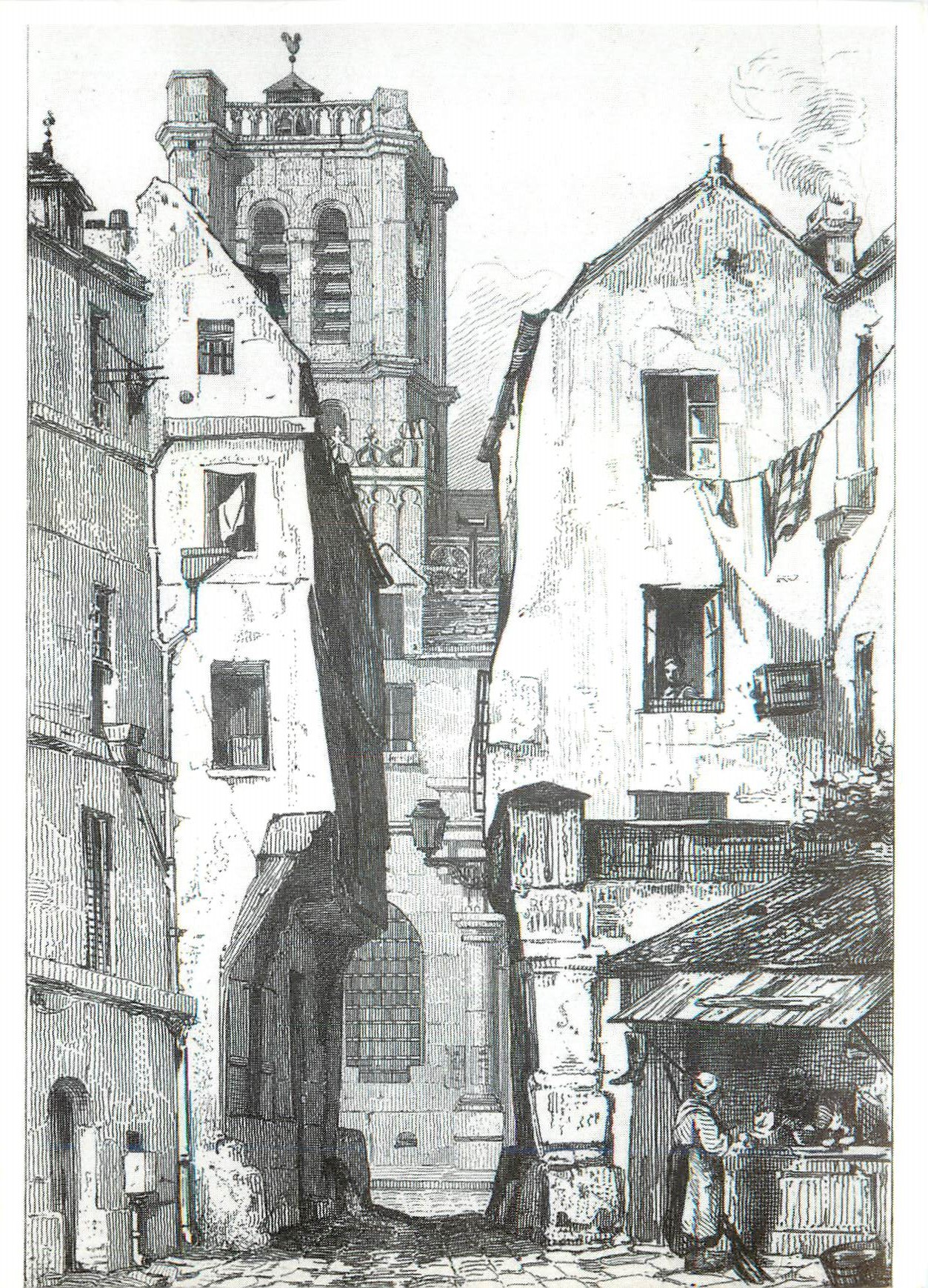 CPM La Rue Grenier sur l'Eau et l'Eglise St Gervais Gravure Ancienne