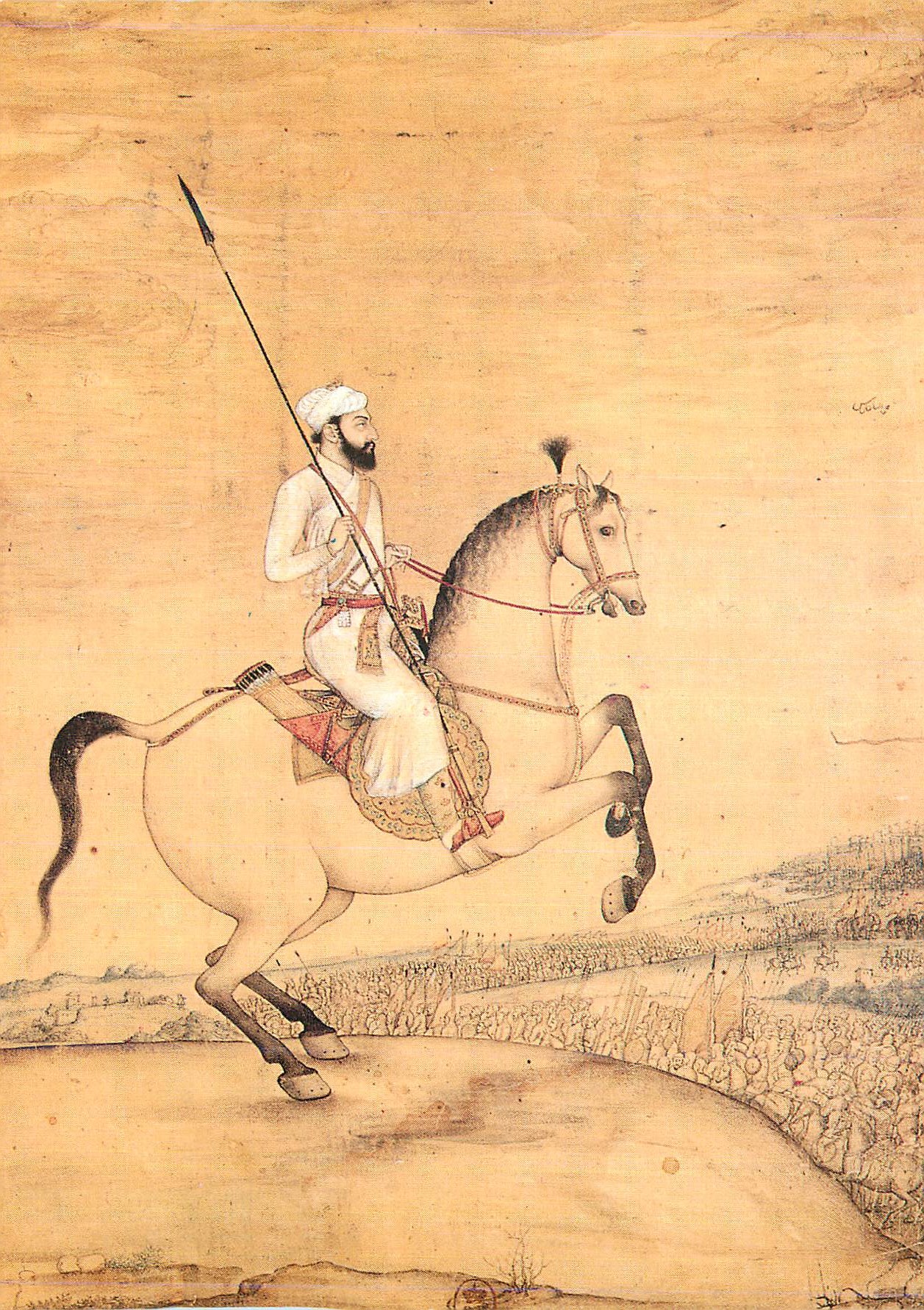 Chevalier monté sur un cheval au galop — peinture miniature indienne — éditeur inconnu