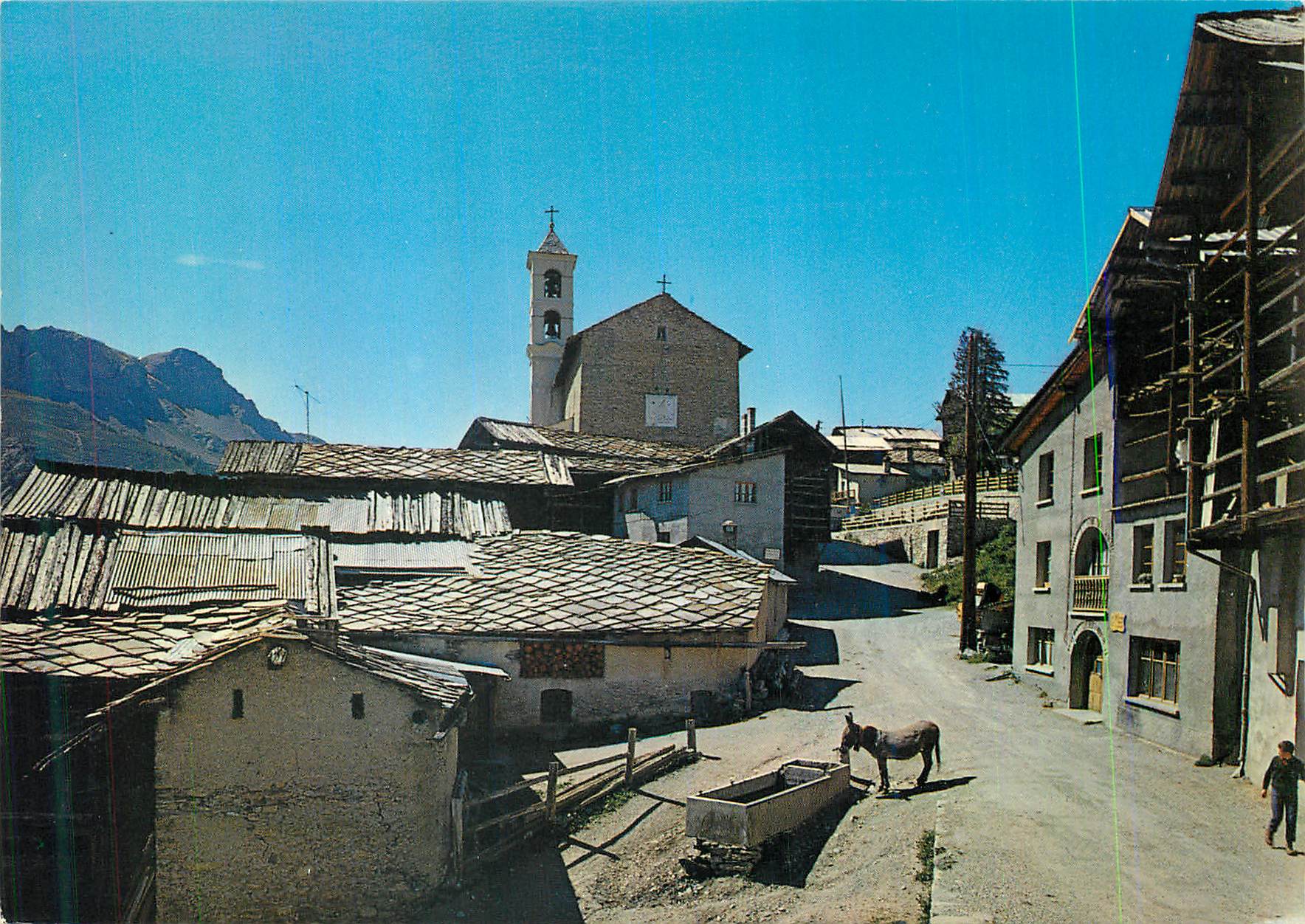 CPM Saint Veran La Plus Haute Commune Habitee d'Europe (2042 m) Le Clocher et les Toits de Lauzes Ane Donkey