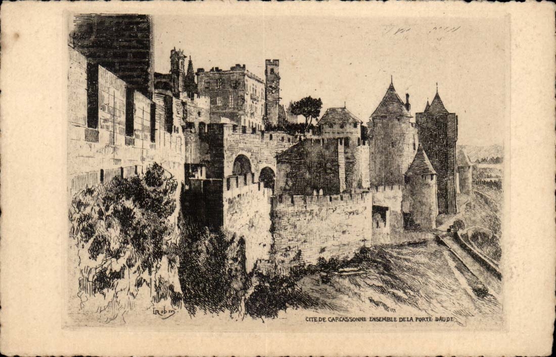 CPA Cite de CArcassonne Ensemble de la porte d'Aude