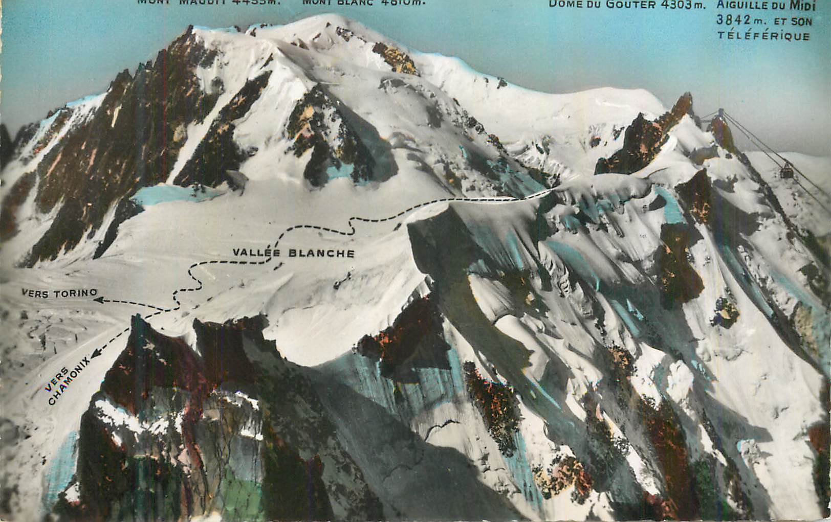 CPM Chamonix Mont Blanc Dome du Gouter 4303 m Aigle du Midi 3842 m et son Teleferique