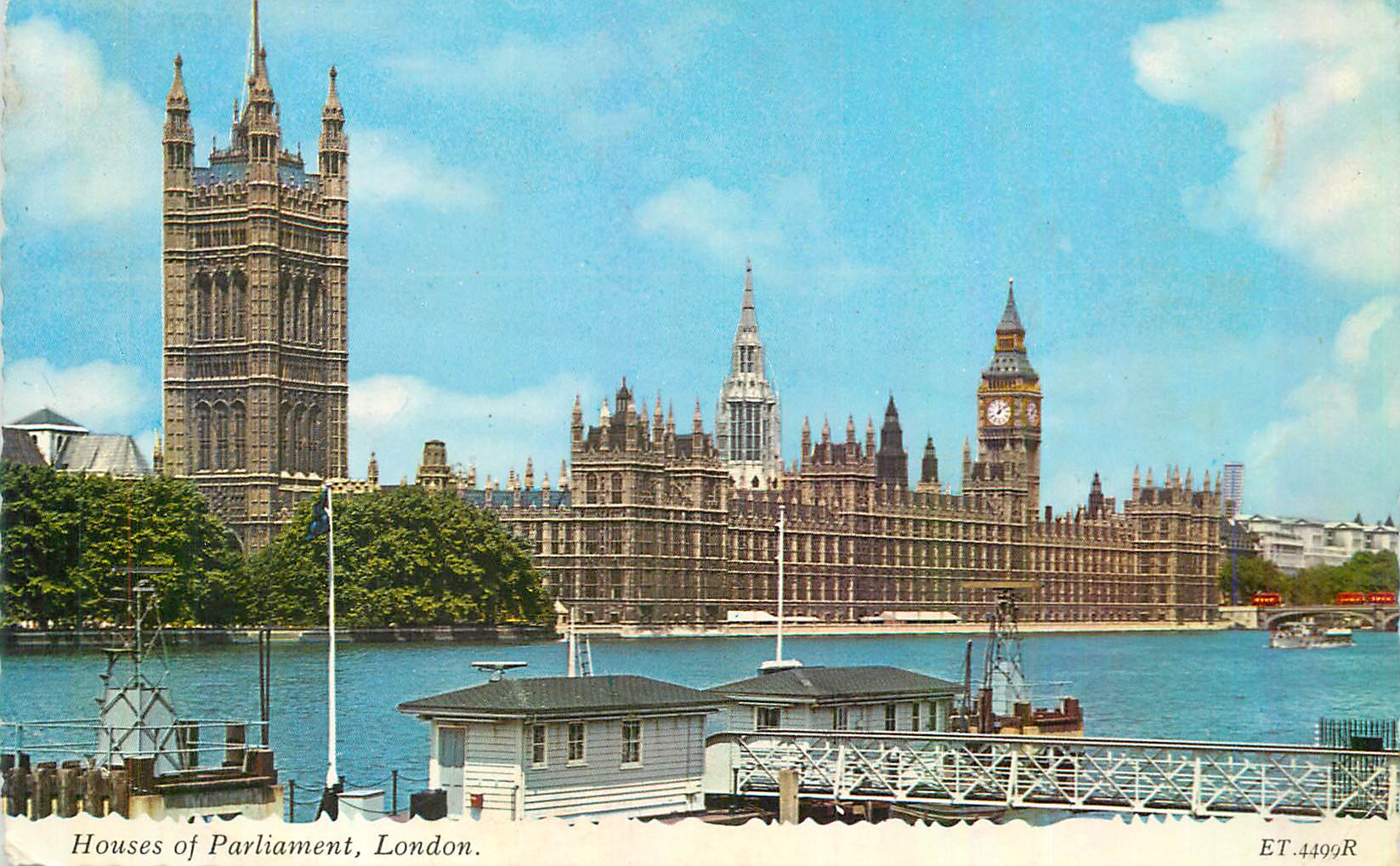 Casas del Parlamento, Londres — vista desde el borde del Támesis con Big Ben — editor ET, n° de serie 4499R