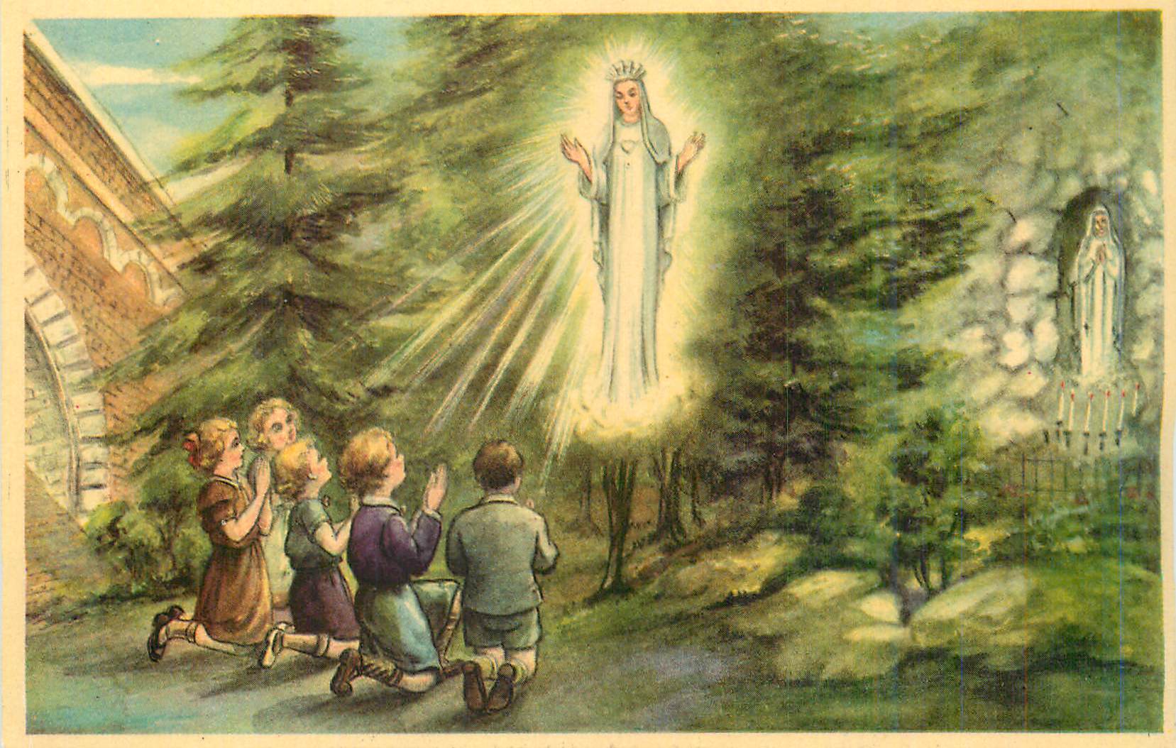 CPM Beauraing Apparition Aux Pieds de la Vierge J'ai prie pour vous