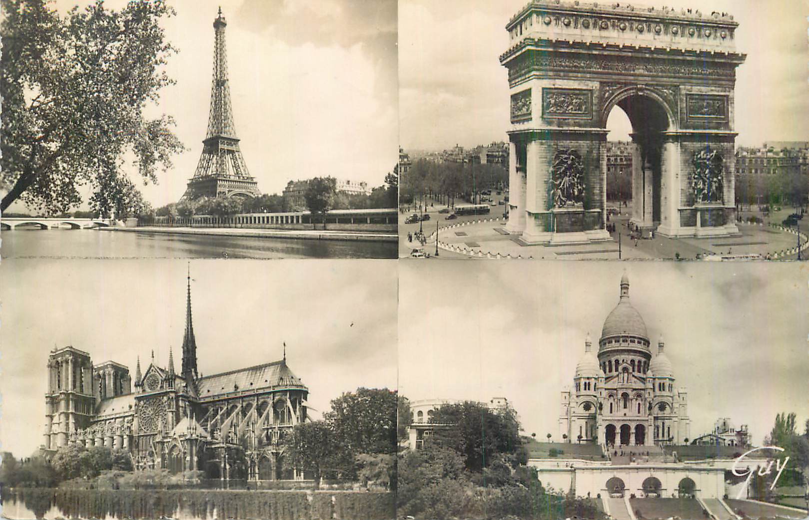 CPM Paris et ses Merveilles Tour Eiffel Arc de Triomphe Notre Dame Sacre Cœur