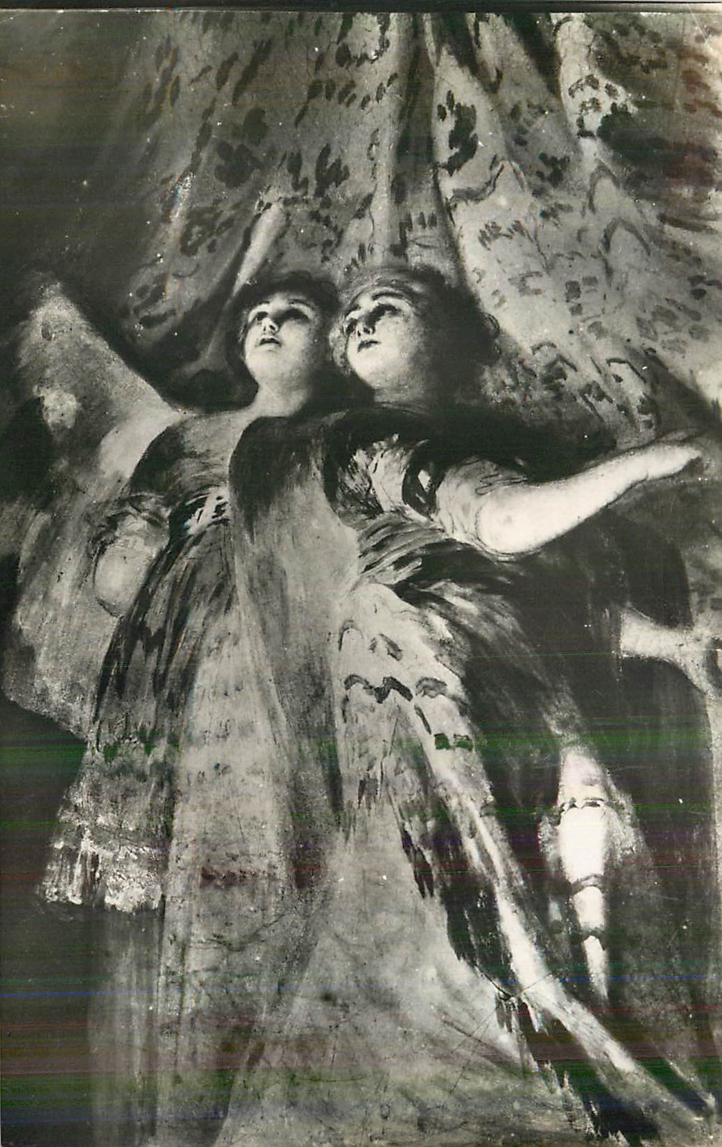 Two women under a curtain — illustration — publisher and series number not legible