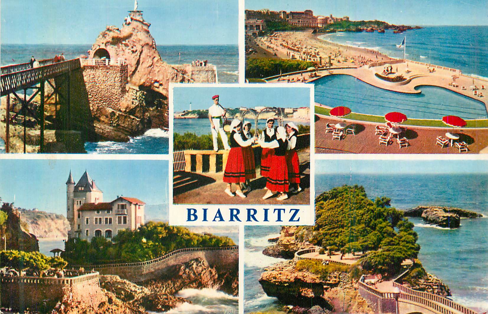 CPM Biarritz Rocher de la Vierge La Grande Plage Folklore