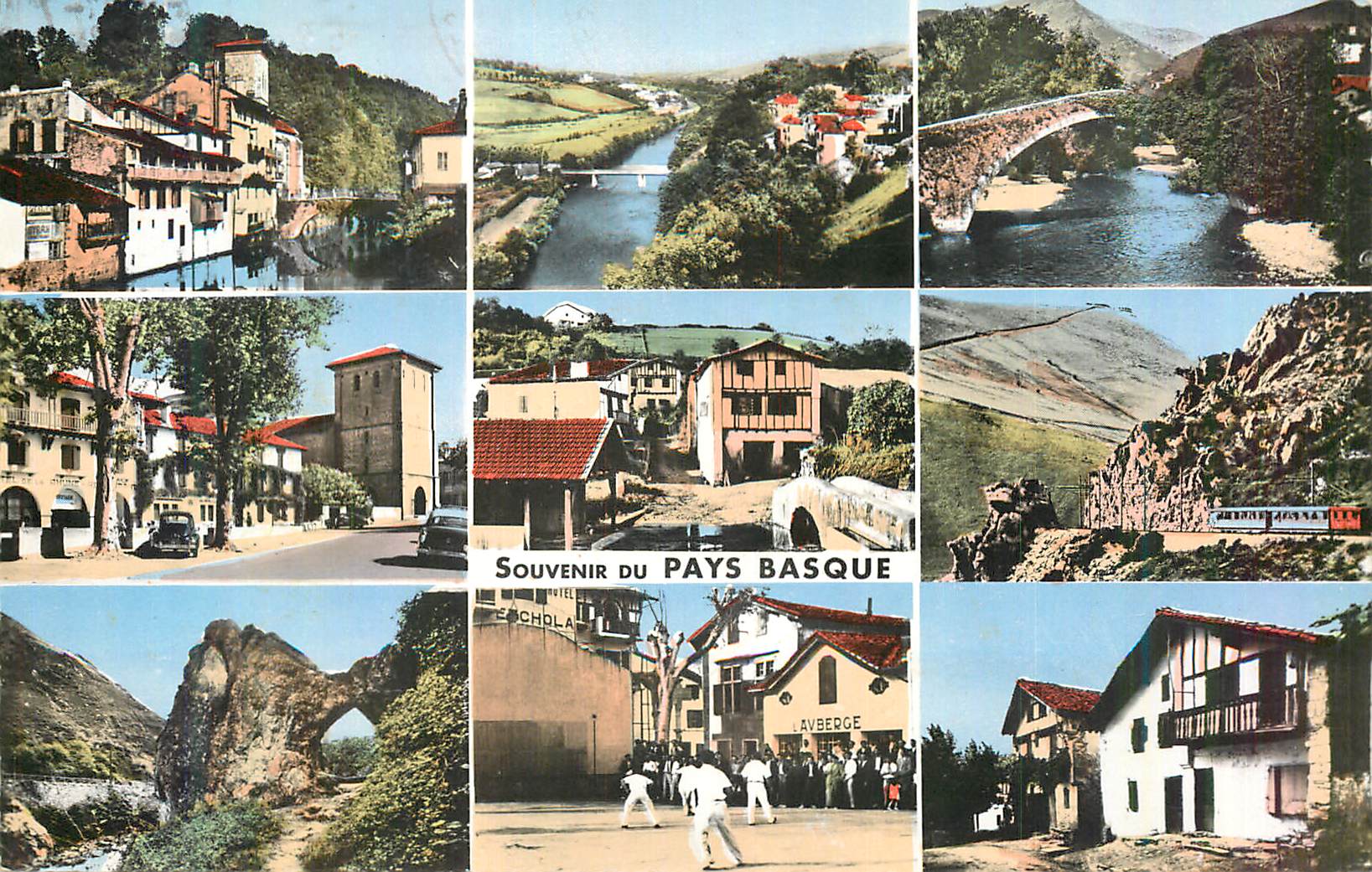 CPM Souvenir Pays Basque Saint Jean de Port Combo les Bains Saint Etienne de Baigorry Pelote basque