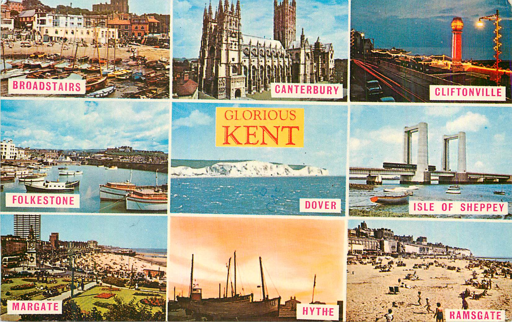 CPM Greetings from Glorious Kent Brodstairs Canterbury Cliftonville Folkestone Dover Isle of Sheppey Margate Hythe Ramsg