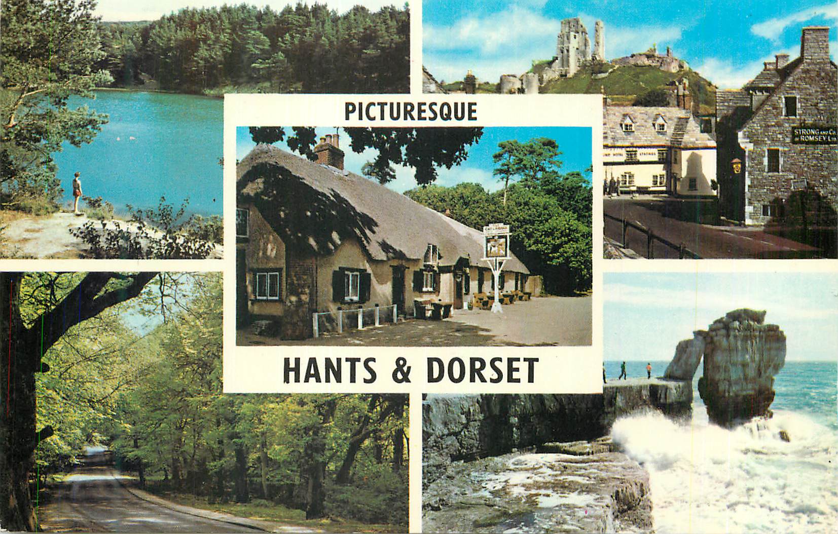 CPM Picturesque Hants and Dorset The Blue Pool Corfe Castle Cat and Fiddle inn New Forest