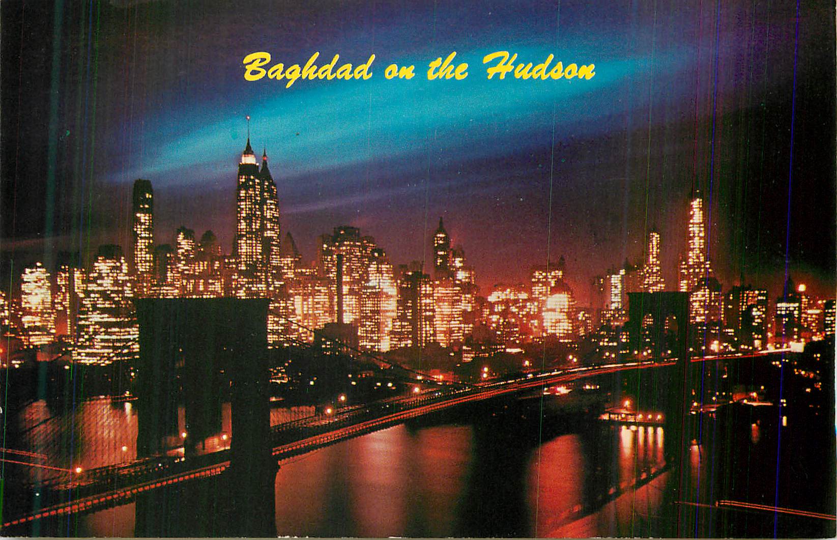 CPM Baghdad on the Hudson New York Cit Brooklyn Bridge in the foreground 