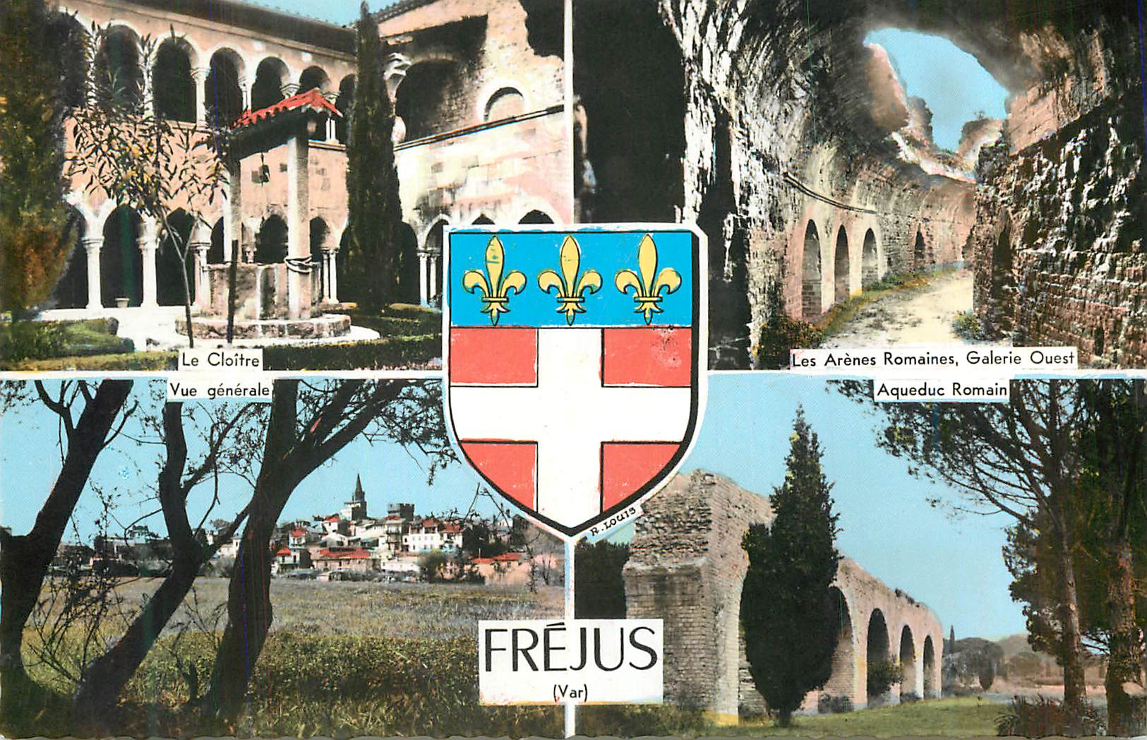 CPM Frejus Var Le cloitre Les arenes romaines Vue generale Aqueduc Romain
