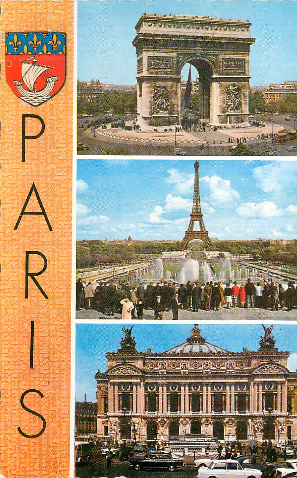 CPM Souvenir de Paris L Arc de Triomphe La Tour Eiffel depuis le Palais de Chaillot L Opera 