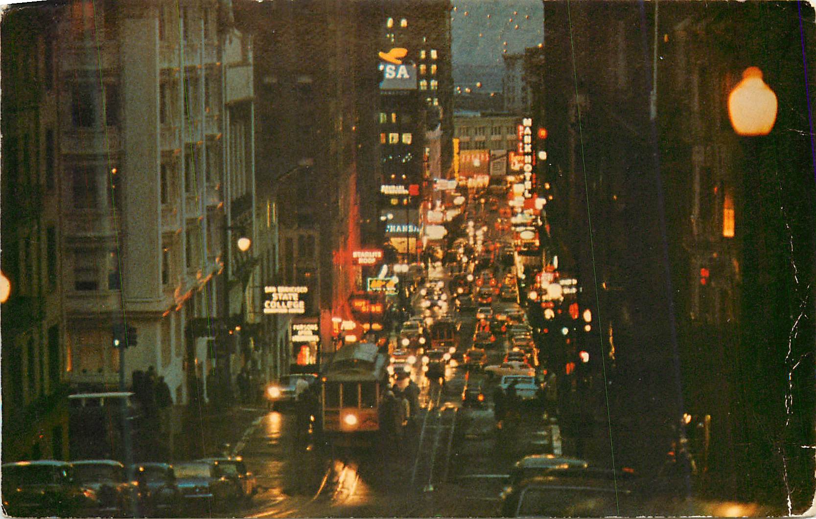 CPM Looking down Powell Street at Night San Francisco 