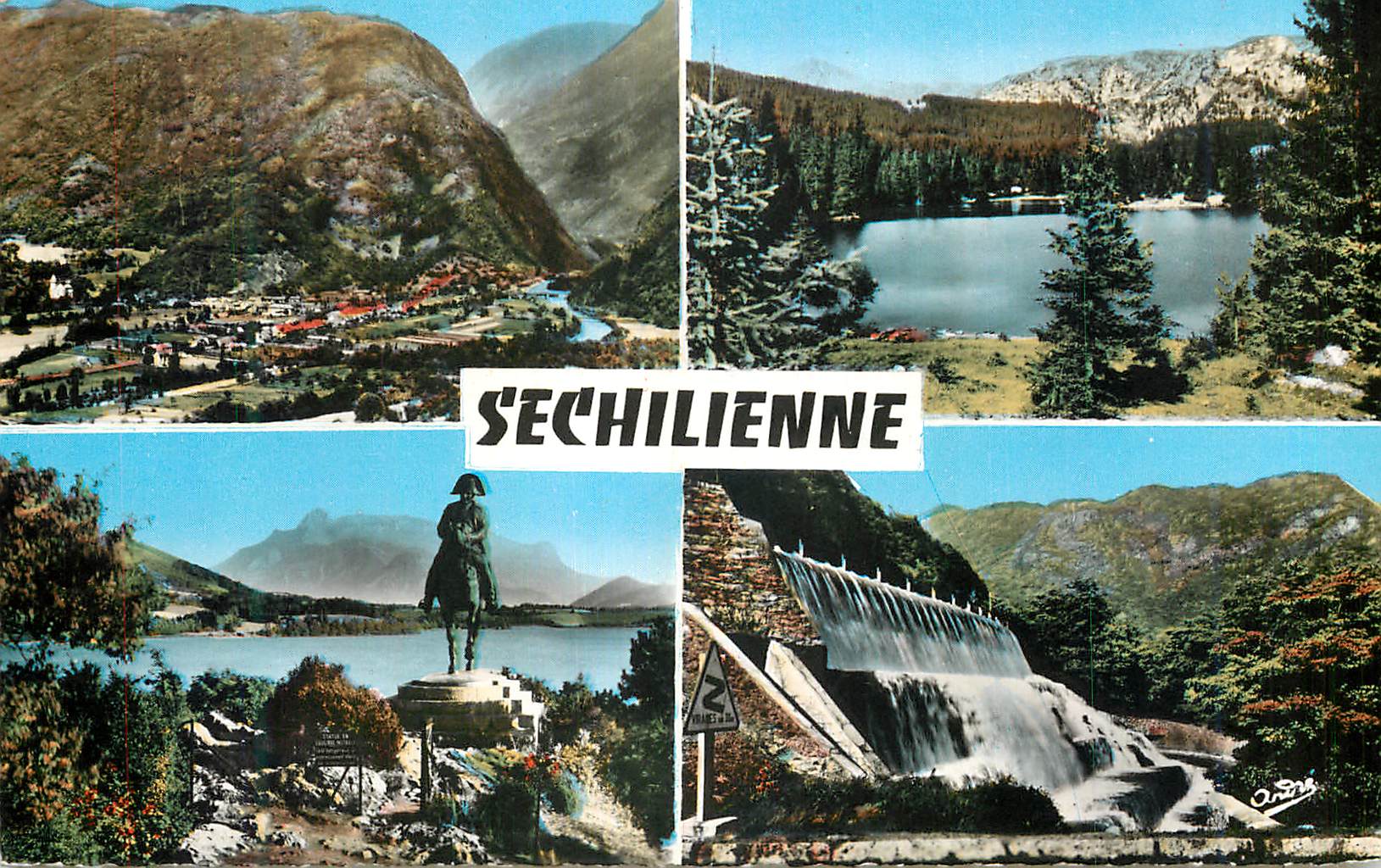 CPM Sechilienne Isere Vue generale Lac du Pourcelet Monument de Napoleon a Laffrey 