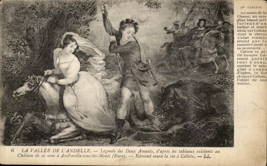 La vallee de l'andellle CPA LEgende des deux amants d'apres les tableaux existants au cahteau de ce nom a Amfreville sou