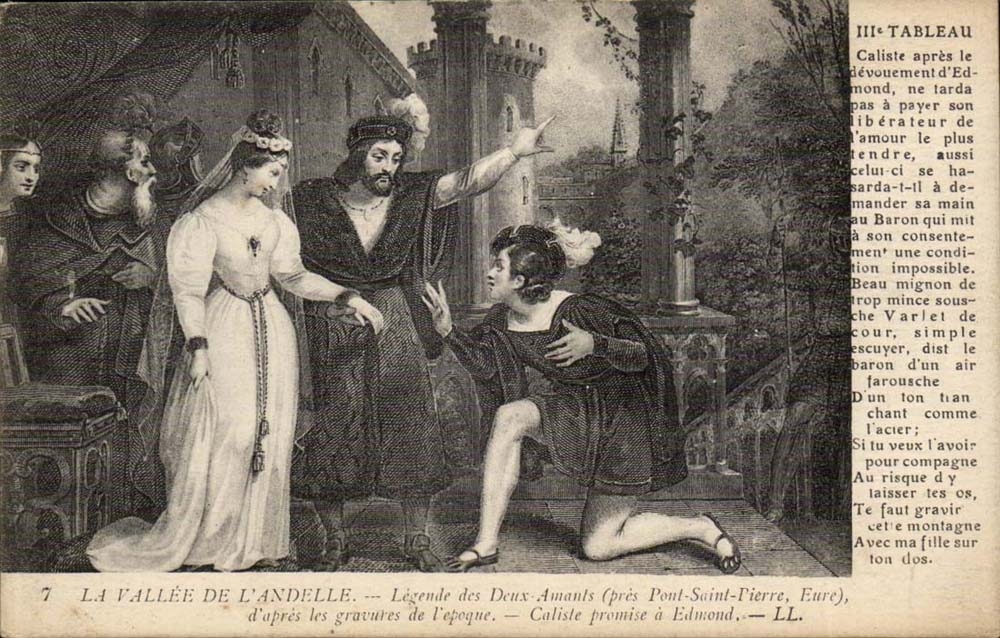 La Vallée de l'Andelle — Légende des Deux Amants (près Pont-Saint-Pierre, Eure) — IIIe Tableau — Caliste après le dévouement d'Edmond — Éditeur LL