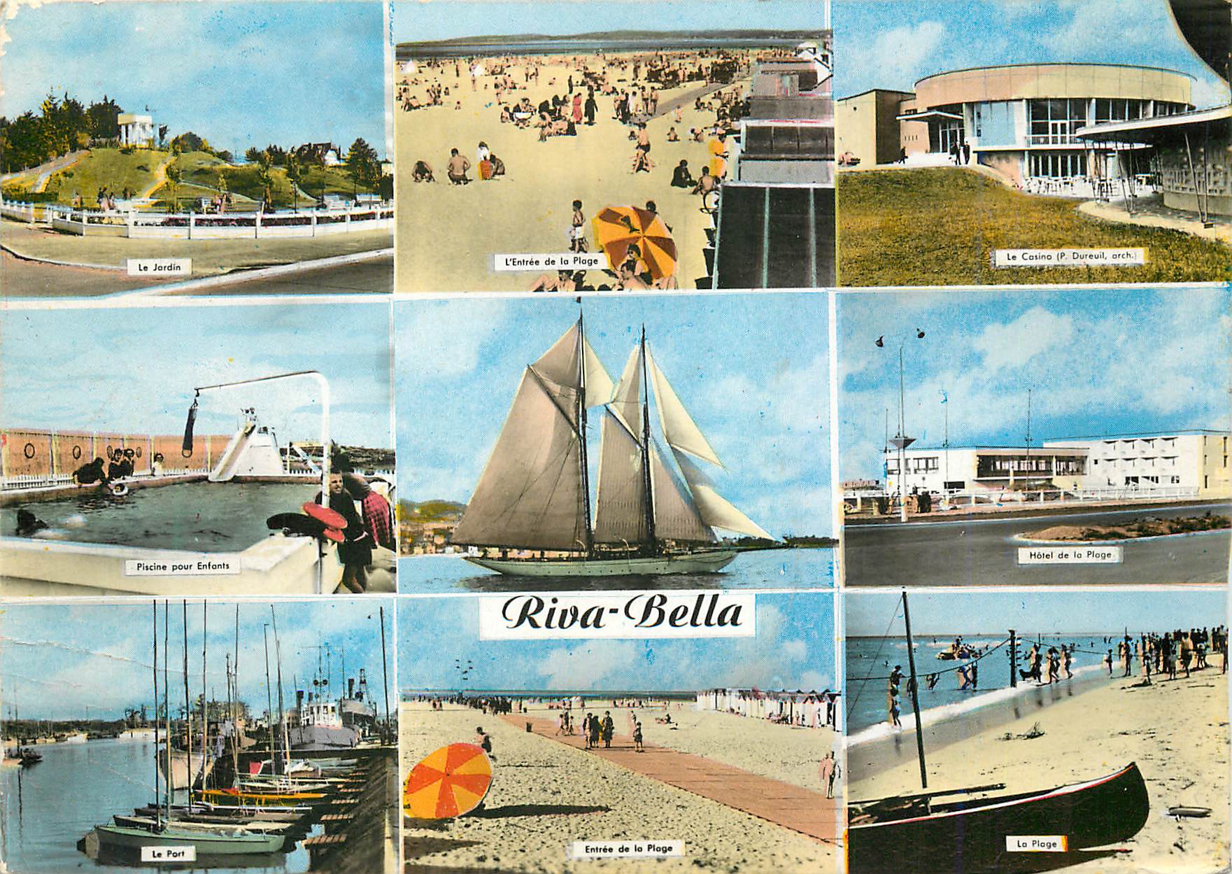 CPM Riva bella Le jardin L'entree de la plage Le casino Piscine pour enfants Hotel de la plage Bateau