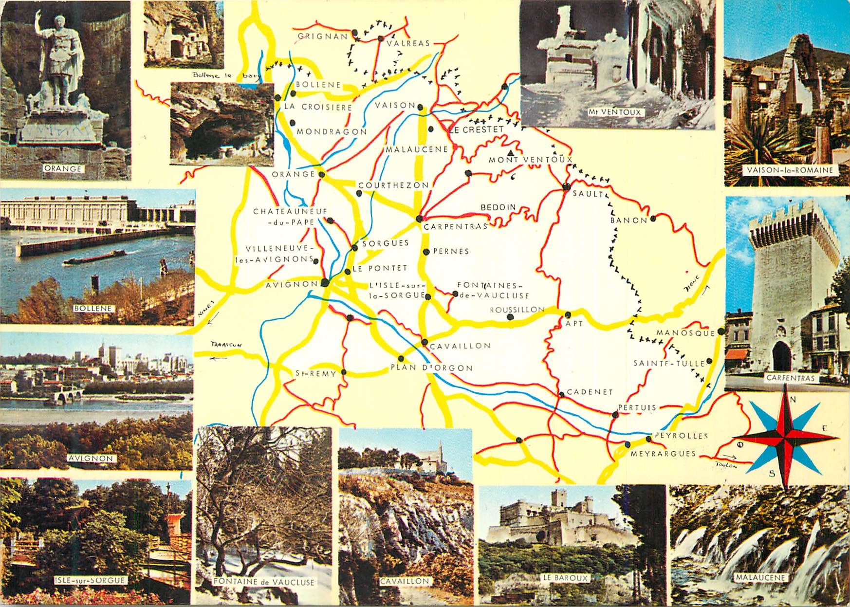 CPM Carte touristique du vaucluse Orange Mont Ventoux Vaison la Romaine 