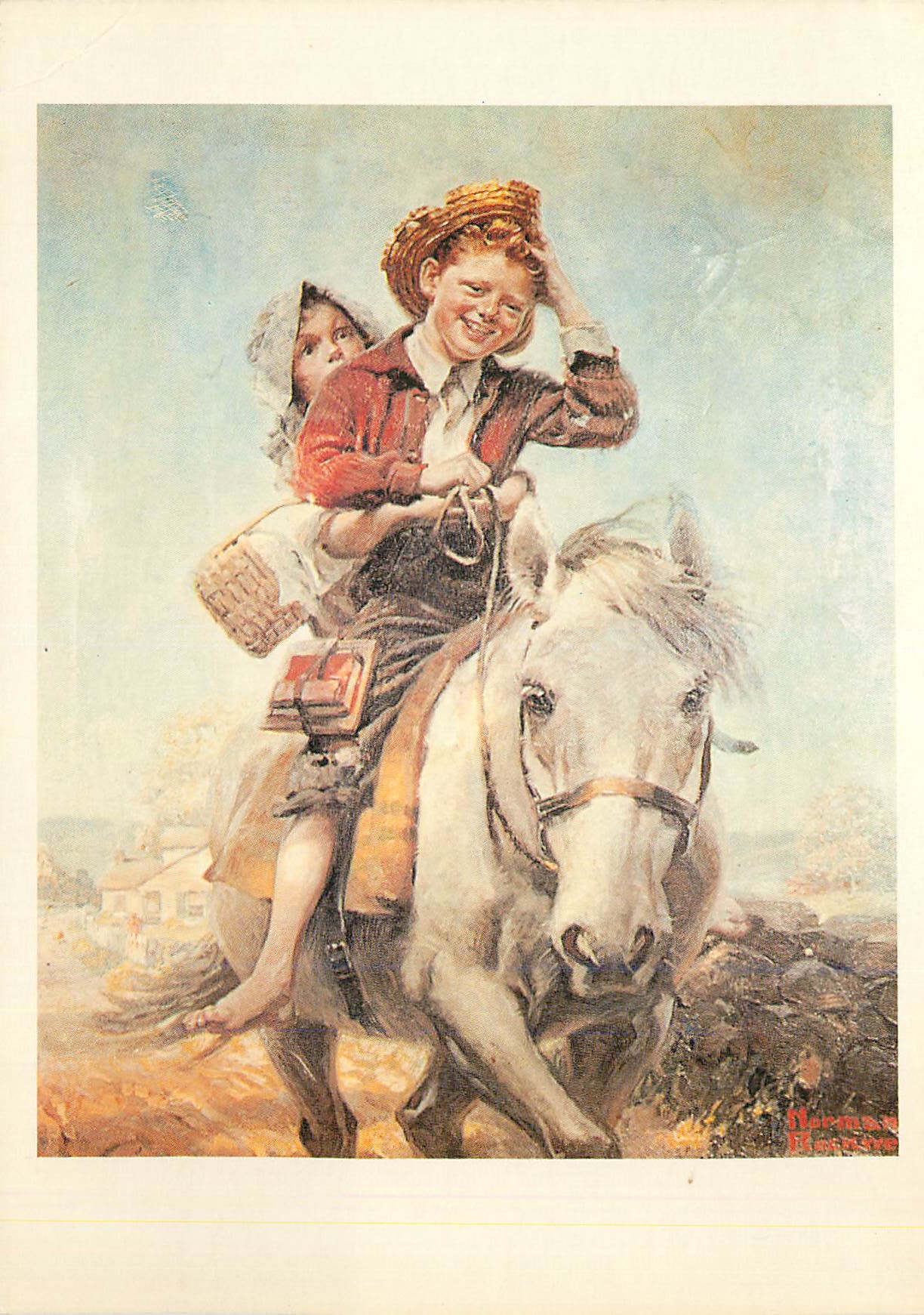 CPM Norman rockwell 1894 1978 garcon et fille a cheval