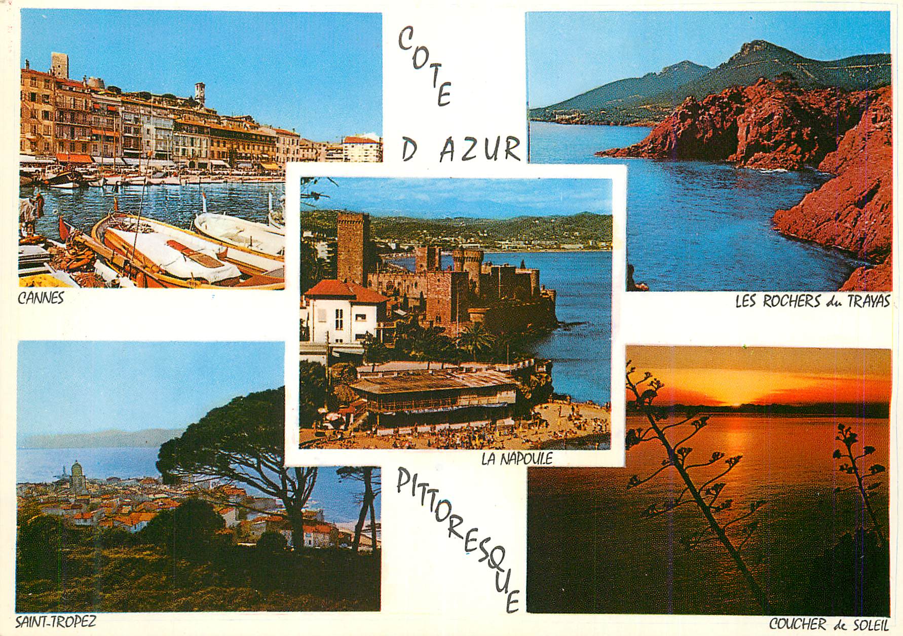 CPM Cote d azur souvenir de la cote d azur Cannes Saint Tropez Les rochers du Trayas Coucher de soleil La Napoule