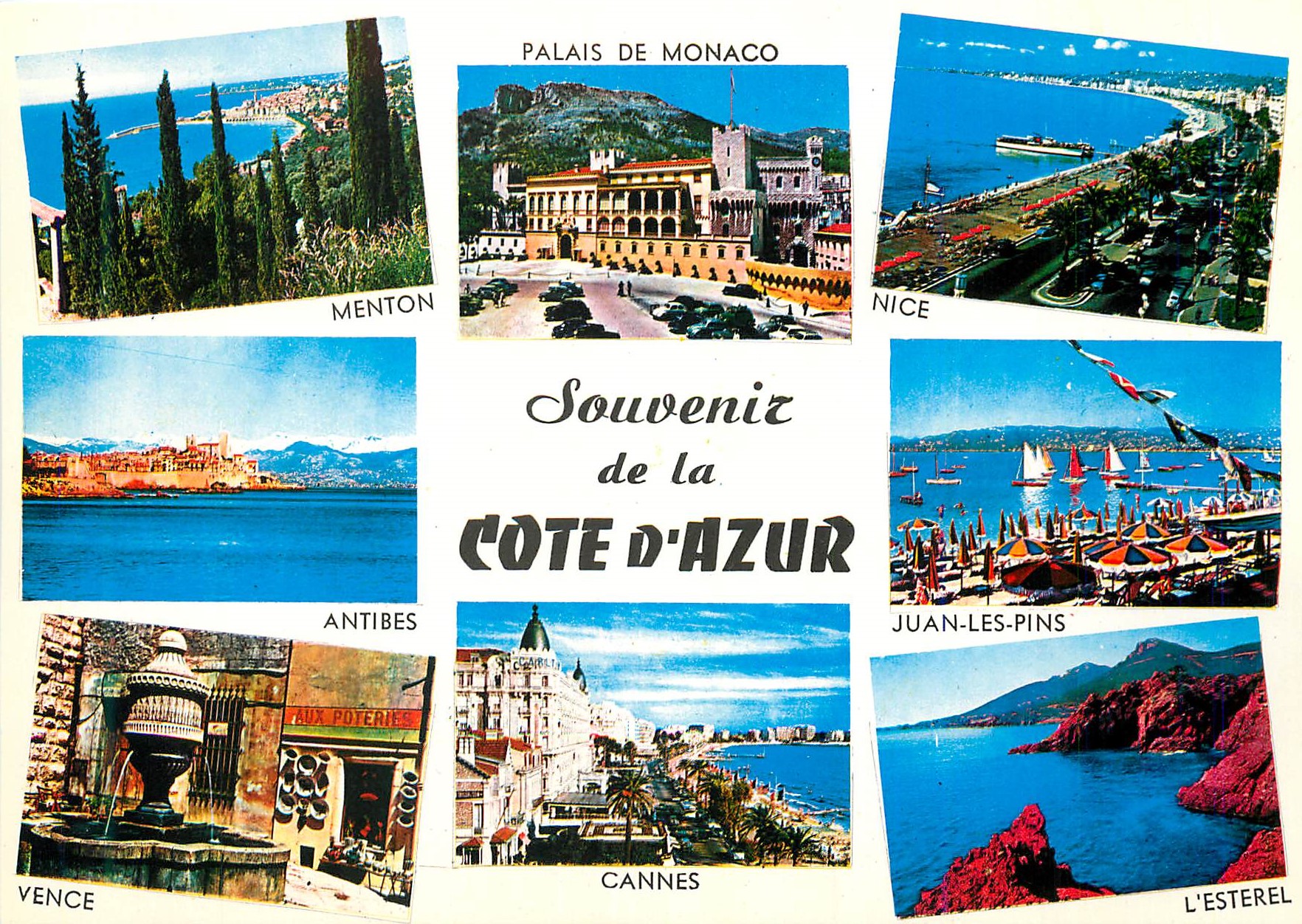 CPM Souvenir de la cote d azur Menton Palais de Monaco Nice Antibes Juan les Pins Vence Cannes L'Esterel