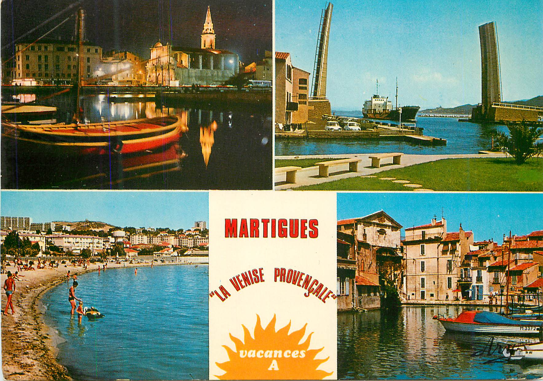 CPM Martigues la nuit nouveau pont la plage le mirroir aux oiseaux