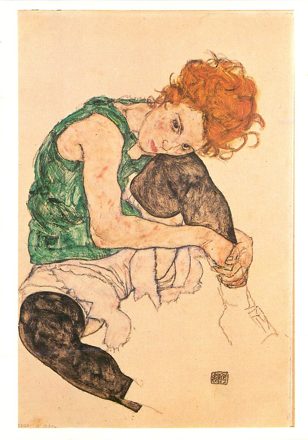 CPM Femme assise avec la jambe gauche repliee Egon Schiele