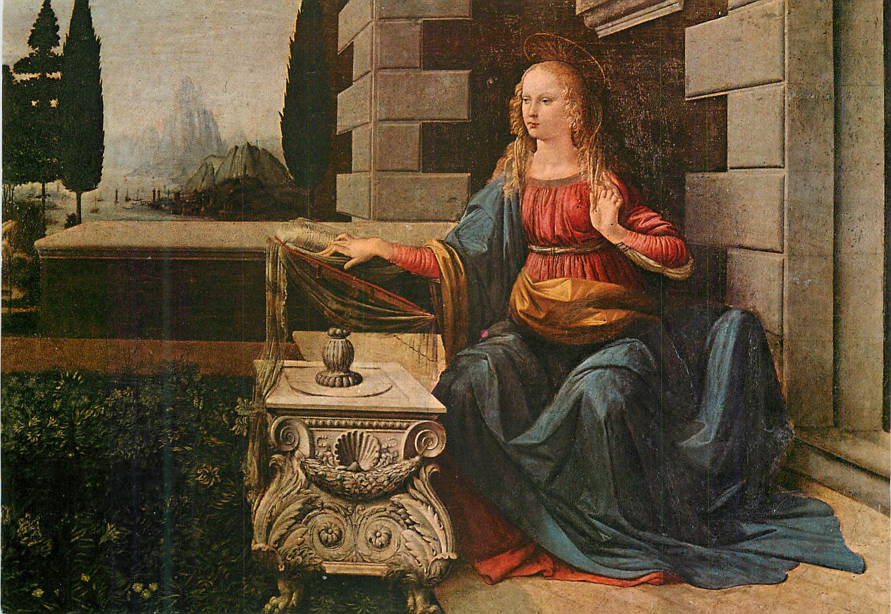 CPM Firenze gallerie uffizi leonardo da vinci l annonciation (detail)