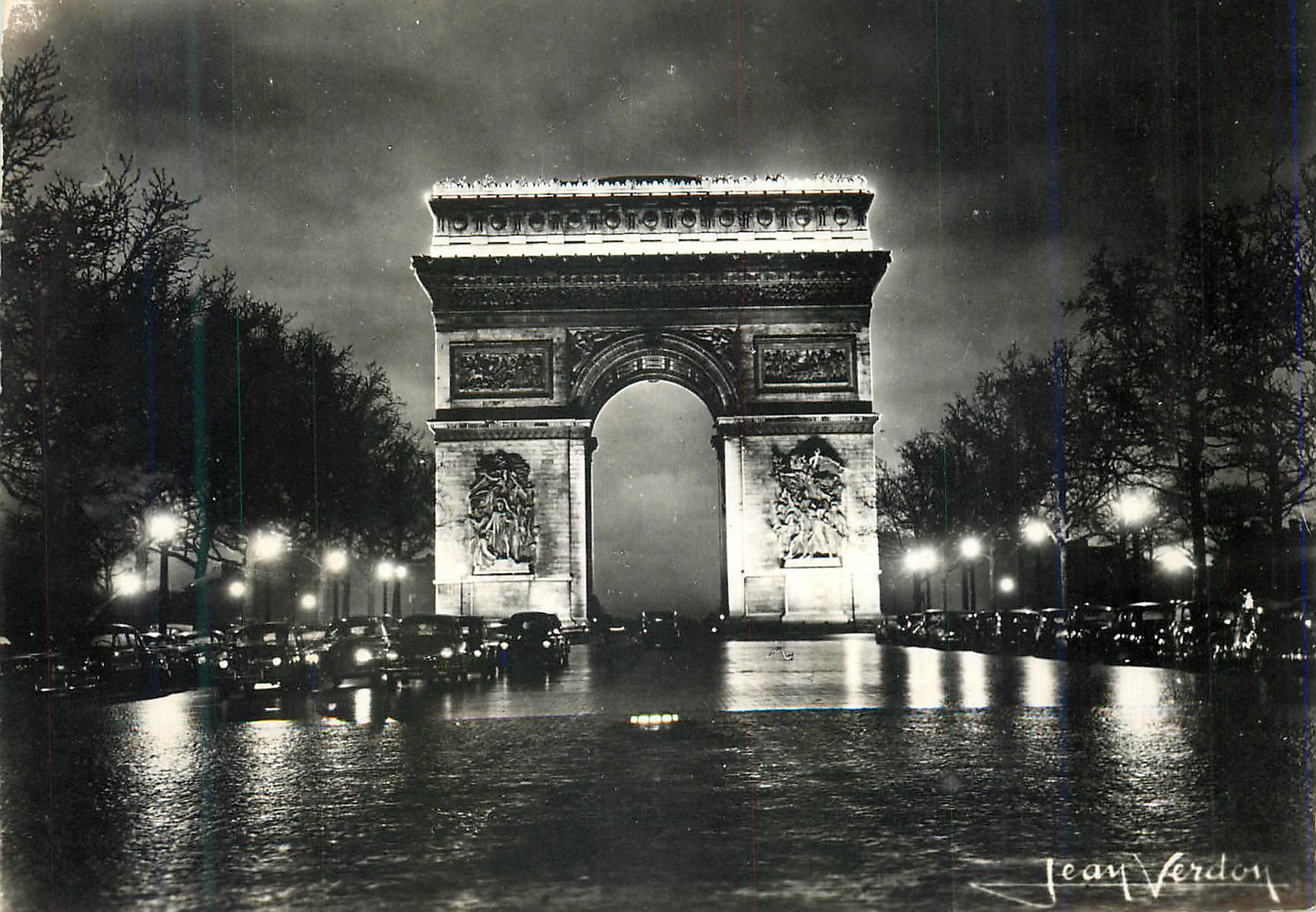 CPM Paris au clair de lune l arc de triomphe paris Automobile