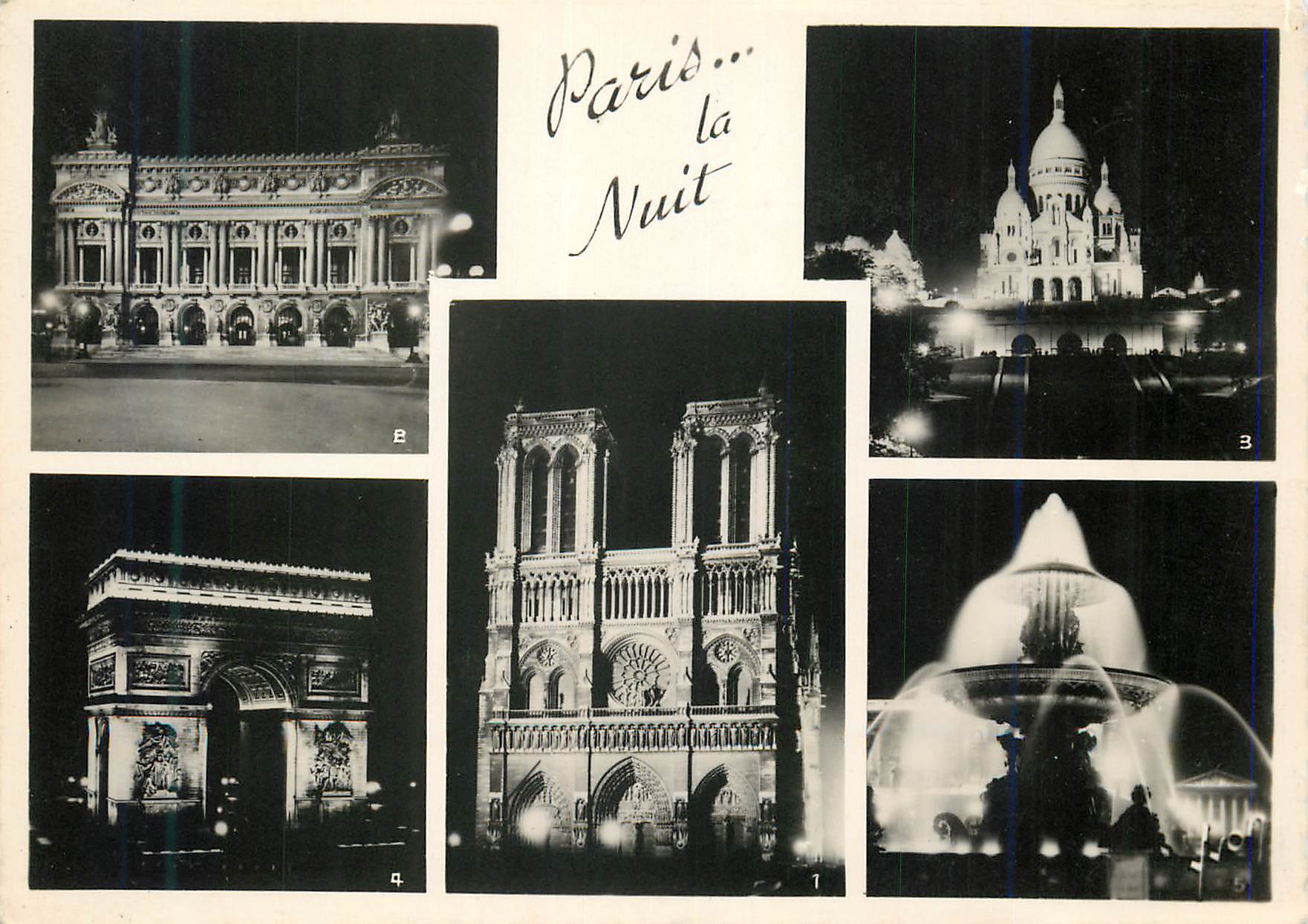CPM Paris la nuit notre dame l opera le sacre coeur l arc de triomphe place de la concorde