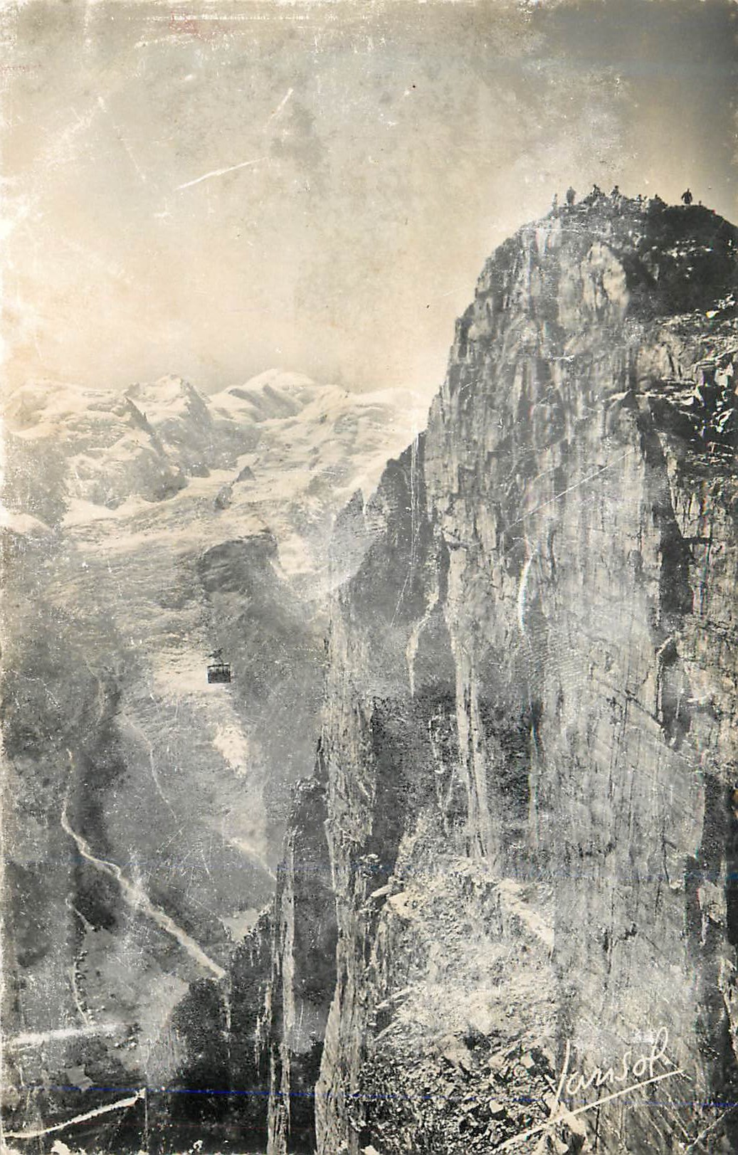 Vue du glacier de Zermatt — téléphérique et falaise — éditeur Yarrasol, n° de série non lisible