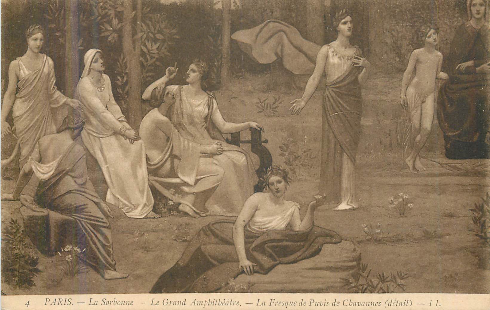 CPA Paris la sorbonne le grand amphitheatre La fresque de Puvis de Chavannes Detail