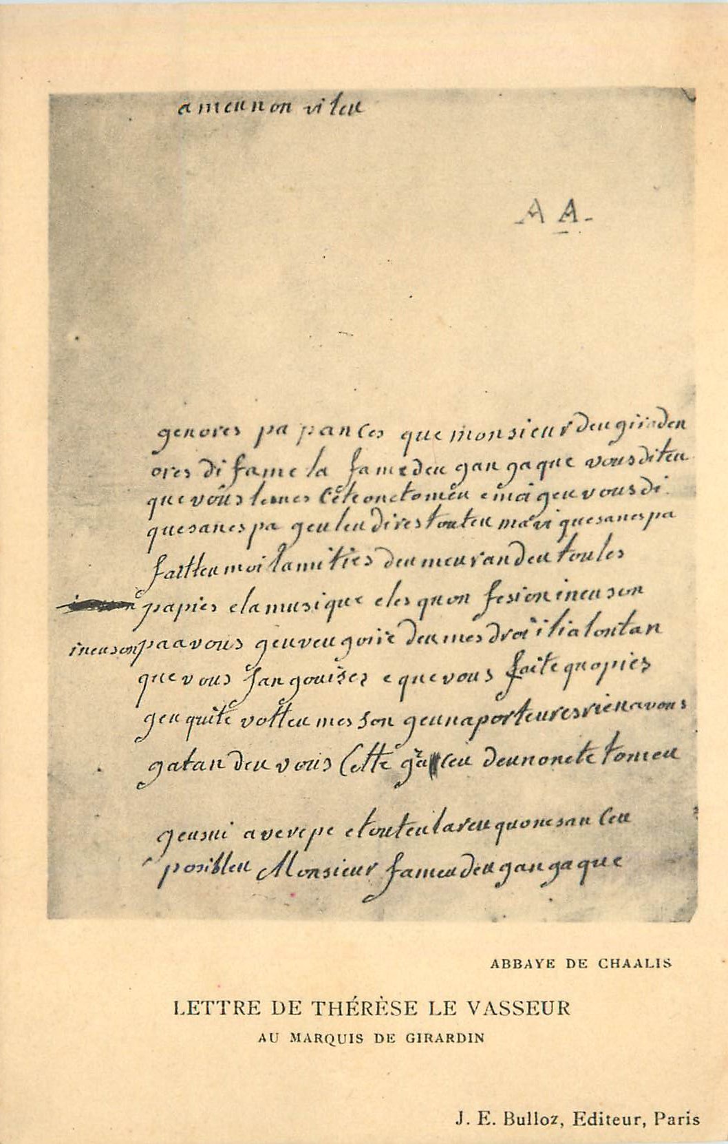 CPA Lettre de therese le vasseur au marquis de girardin