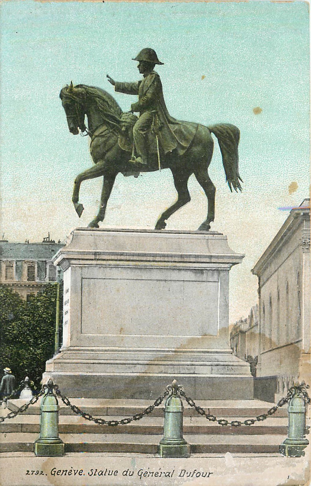 CPA Geneve statue du general dufour