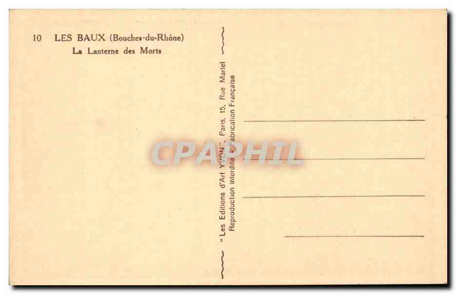 Les Baux (Bouches-du-Rhône) — La Lanterne des Morts — Éditions d'Art Yvren, Paris — Verso