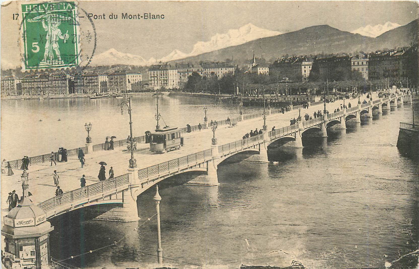 CPA Pont du Mont Blanc Tramway Geneve