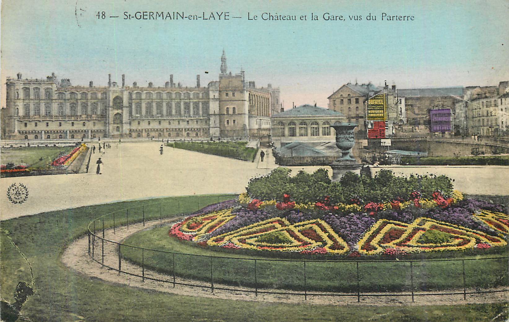 St-GERMAIN-en-LAYE — Le Château et la Gare, vus du Parterre — Éditeur Bufayel, n° 48