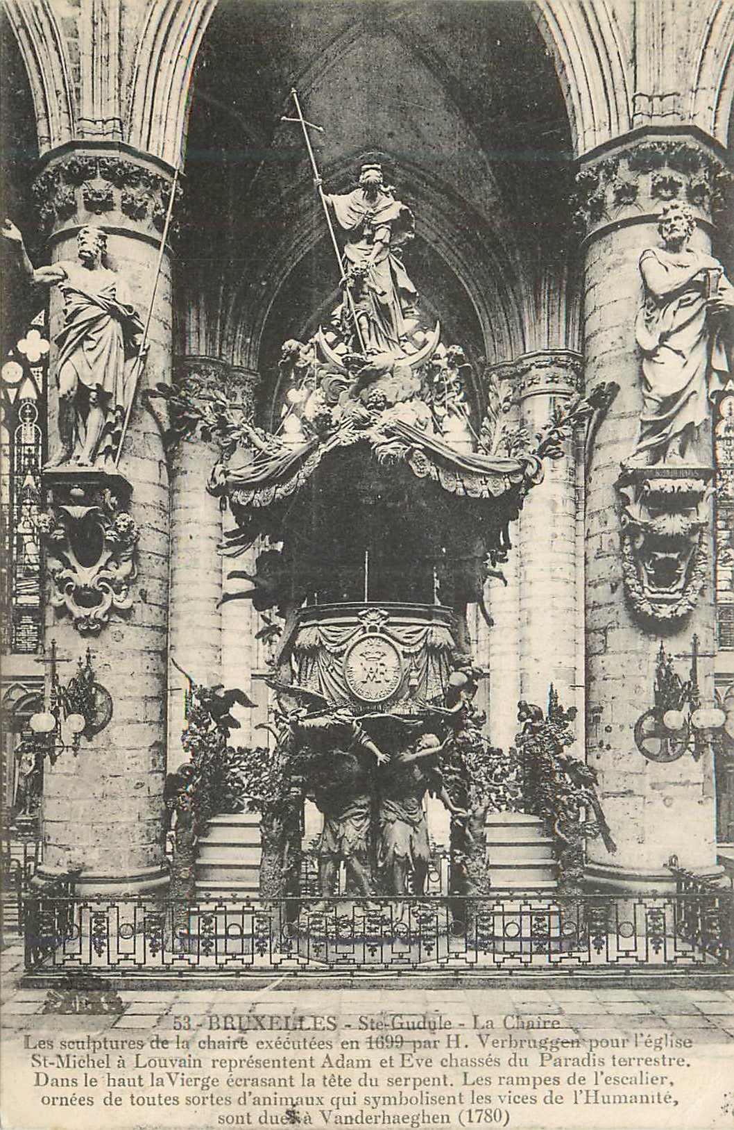 CPA Bruxelles Ste Gudule La Chaire St Michel a Louvain representent Adam et Eve chases du Paradis terrestre