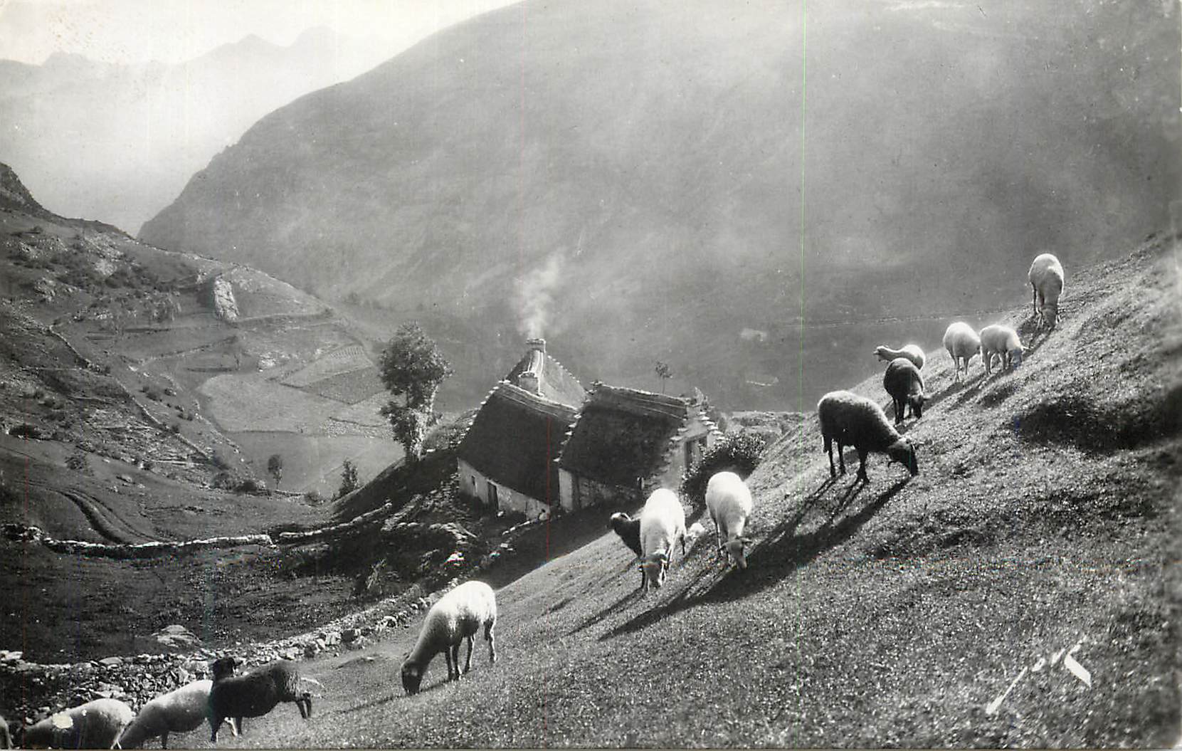 Paysage montagnard avec bergerie — Éditeur non identifiable, n° de série non visible