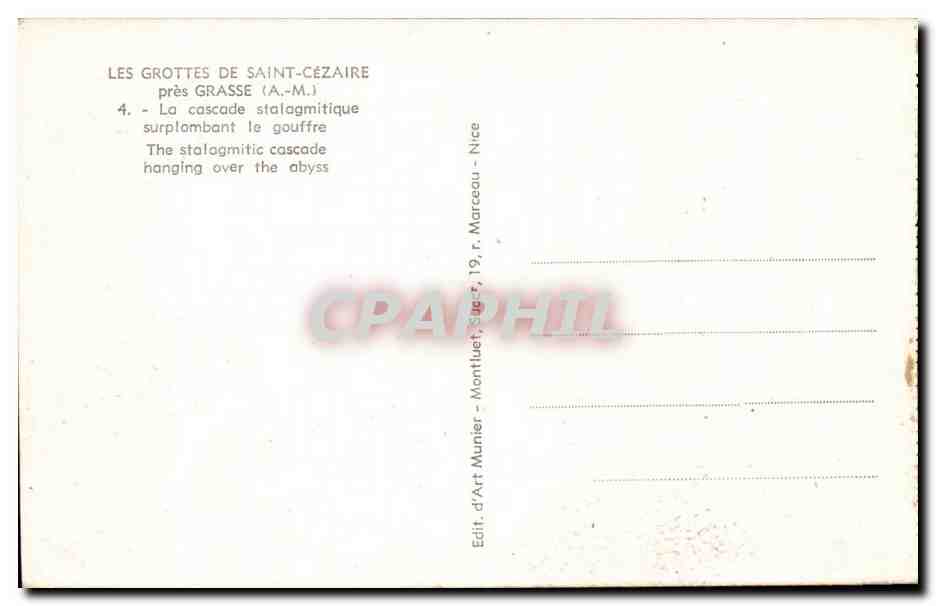 CPA GRottes de Saint Cezaire pres Grasse la cascade stalagmitique surplombant le gouffre — Rückseite