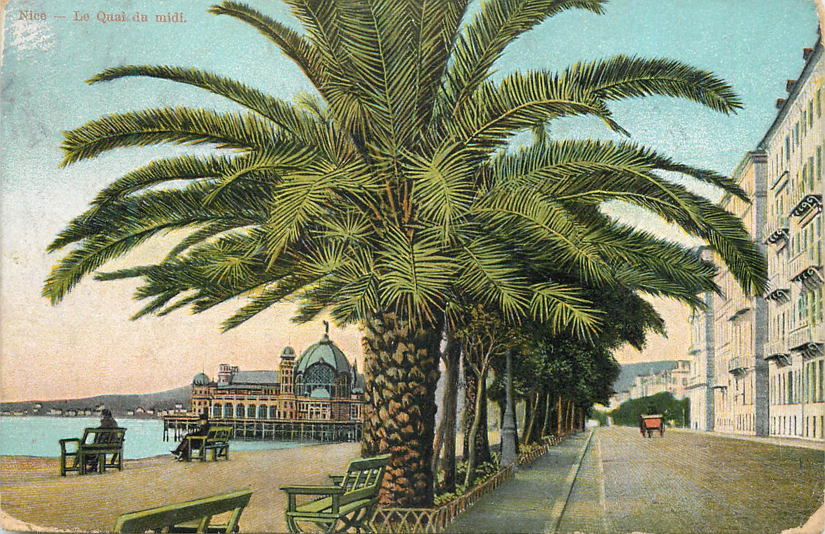 Nice — Le Quai du midi. — Vue du quai avec palmiers et promenade